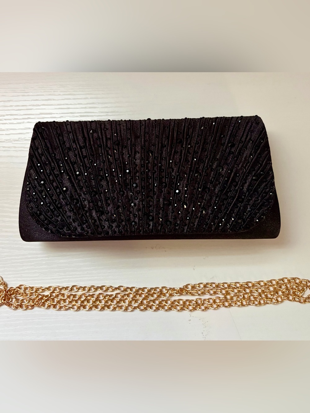 Black Satin Rhinestone Evening Clutch